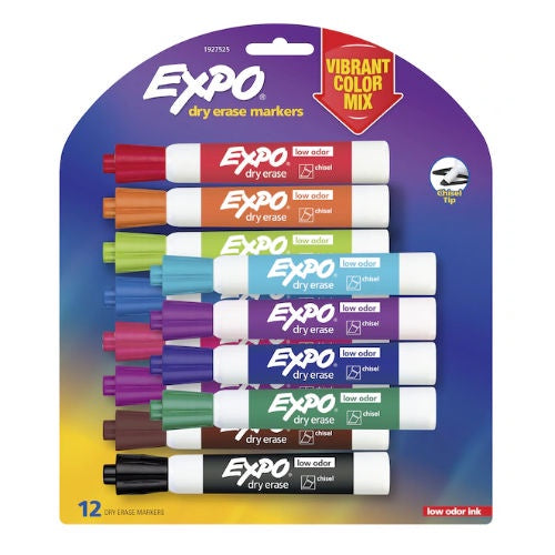 Expo Vibrant Colours Chisel Tip Whiteboard Marker 12pk