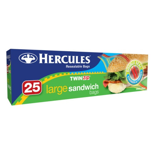 Hercules Click Zip Large Sandwich Bags 25pk