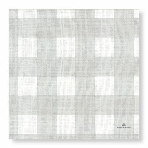 Manor Road Linen Gingham Soft Grey Dinner Serviettes 20pk