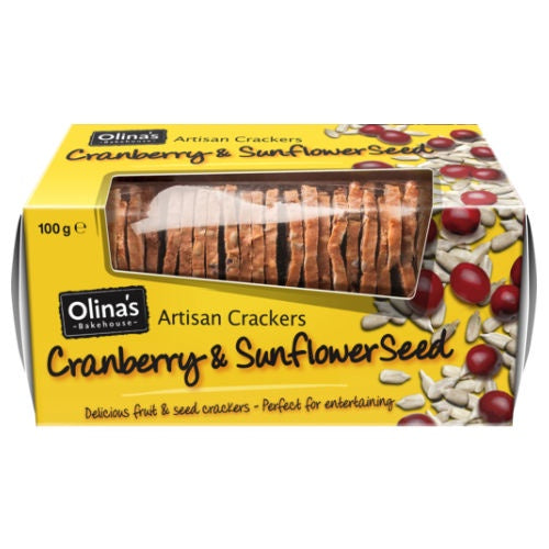 Olina's Bakehouse Cranberry and Sunflower Seed Crackers 100g