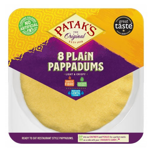 Patak's Ready To Eat Large Plain Pappadums 58g