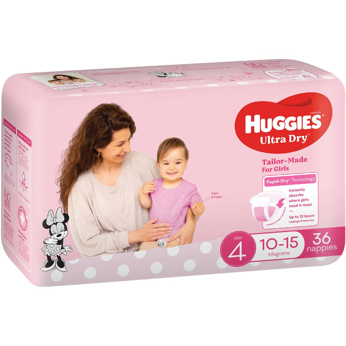 Huggies Ultra Dry Nappies Girls Size 4 36pk