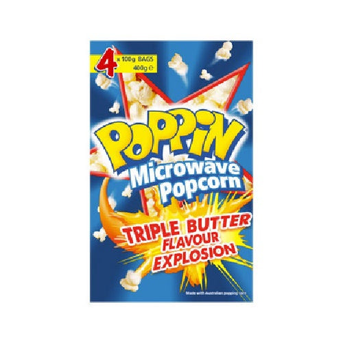 Poppin Microwave Popcorn Triple Butter 100g x 4 Pack