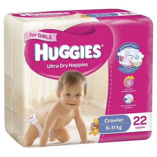 Huggies Ultra Dry Nappies Girls Size 3 22pk