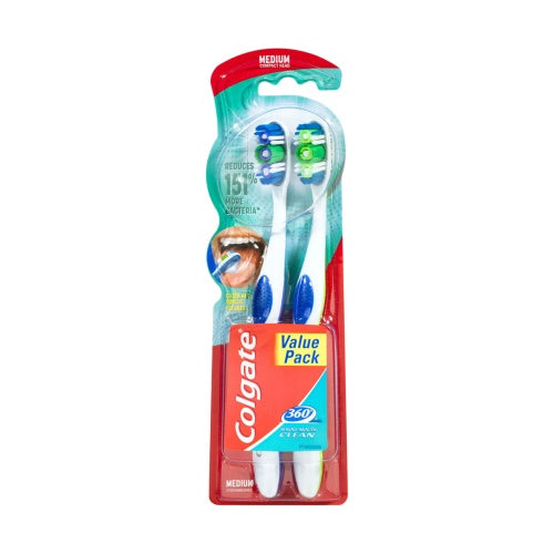 Colgate 360 Degrees Whole Mouth Clean Toothbrush Medium 2 Pk