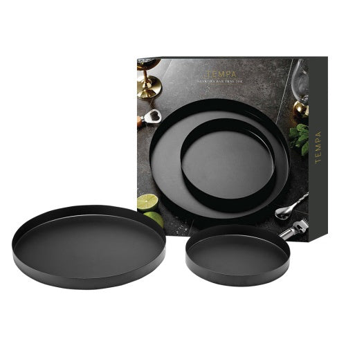 Aurora Bar Trays 2 Piece Set Round 20cm and 30cm Matte Black