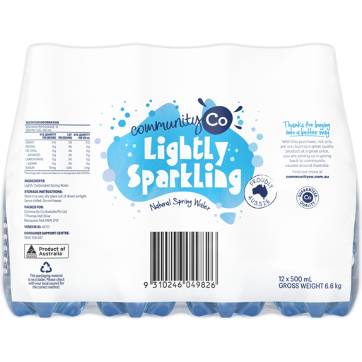 Community Co. Lightly Sparkling Water 12 x 500ml