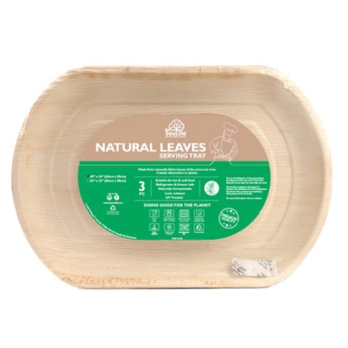 Eco Soulife Natural Leaves Medium Serving Tray 36 x 25cm 3pce