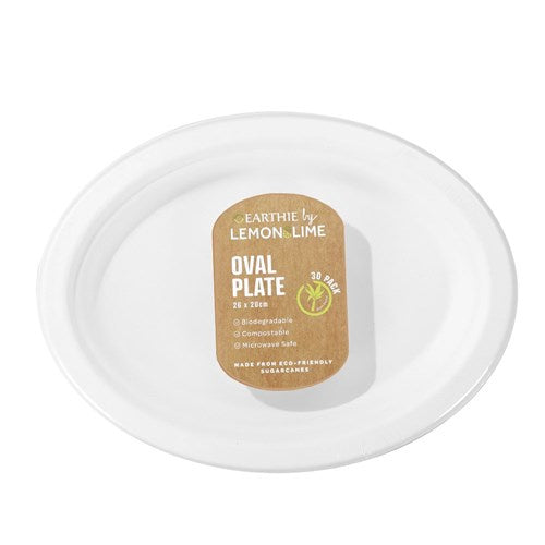 Lemon & Lime Disposable Sugarcane Oval Plate 26x20cm 30pk