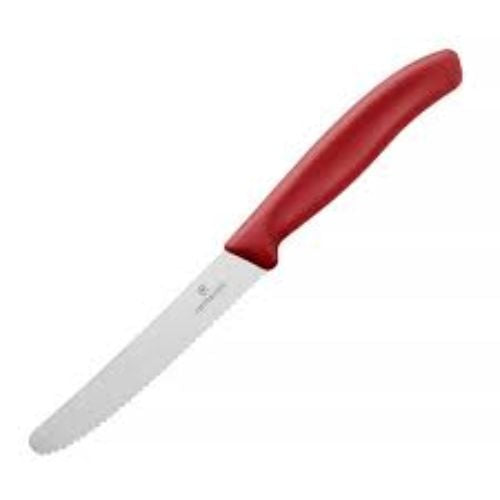 Victorinox Tomato & Table Knife 11cm Round Tip Wavy Edge Red