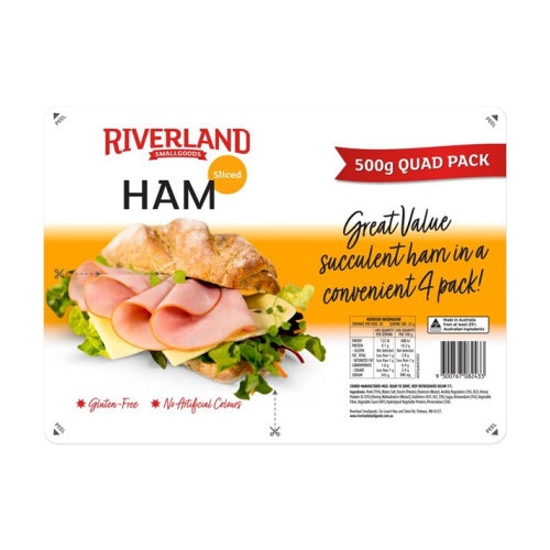 Riverland Sliced Ham 500g Quad Pack