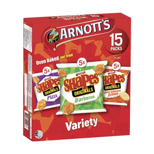 Arnotts Shapes Multipack Crackers Variety 15 pack 375g