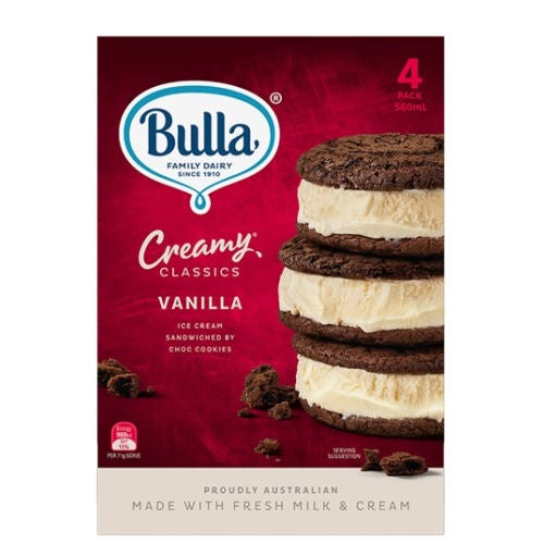 Bulla Ice Cream Sandwiches Vanilla 4 Pack 560ml