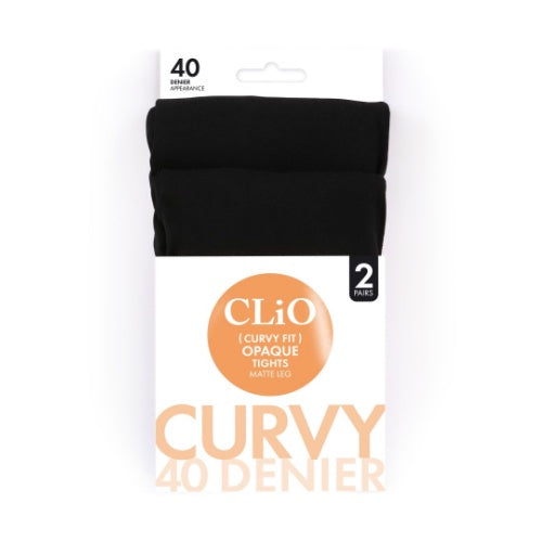 CLIO 40D Curvy Opaque Tights Black 2pk Size 2