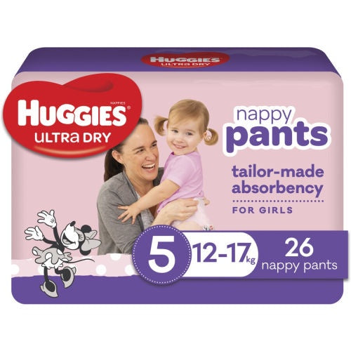 Huggies Ultra Dry Nappy Pants Girls Size 5 26pk