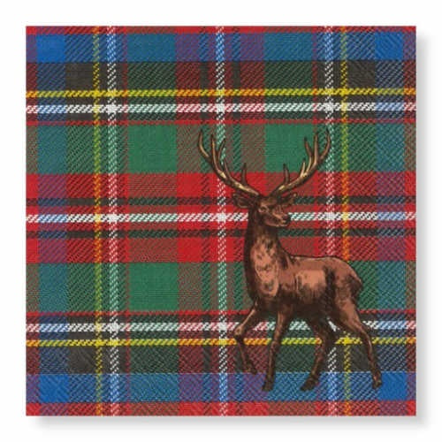 Manor Road Stag on Tartan Luncheon Serviettes 20 pk