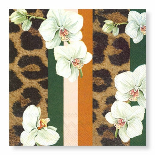 Manor Road White Orchid & Leopard Luncheon Serviettes 20 pk