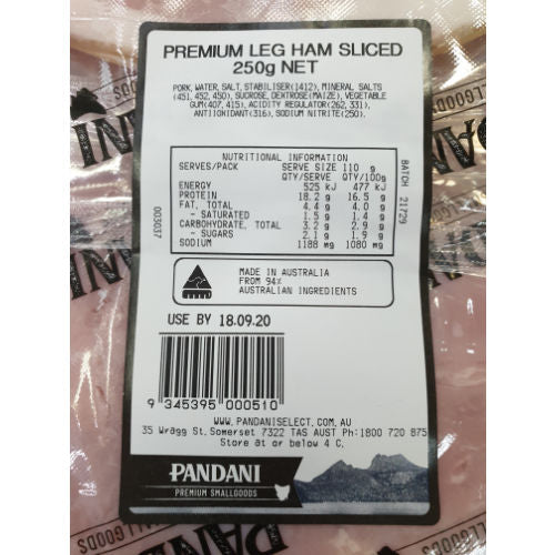 Pandani Honey Cured Ham 120g